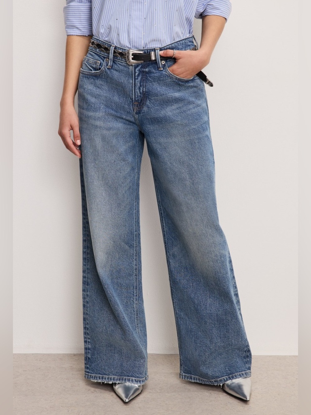 Good American Wide-Leg Jeans in Medium Blue Wash - Picture 6 of 6
